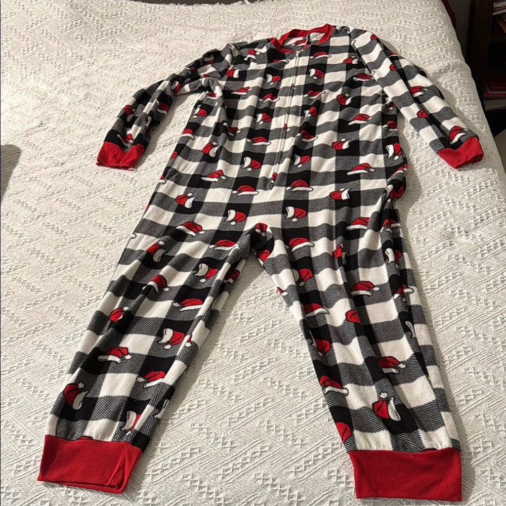 Adult Checkered holiday Onesie Pajama - Black, White, Red
